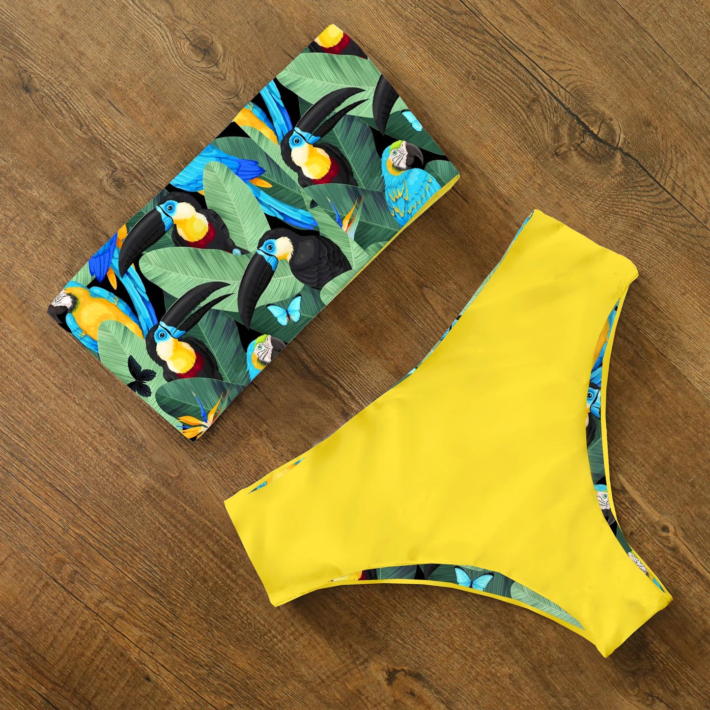 2025 New Sexy Low Hight Bikini Set Swimwear Women Bandeau Female Print Floral Strappy Swimsuit Bathing Suit Beach Wear Biquini