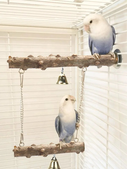 Pepper Wood Parrot Stand Pole Double Layer Toy for Bird Tiger Skin Claw Grinding Beak Grinding Stand Pole Bird Cage Accessories