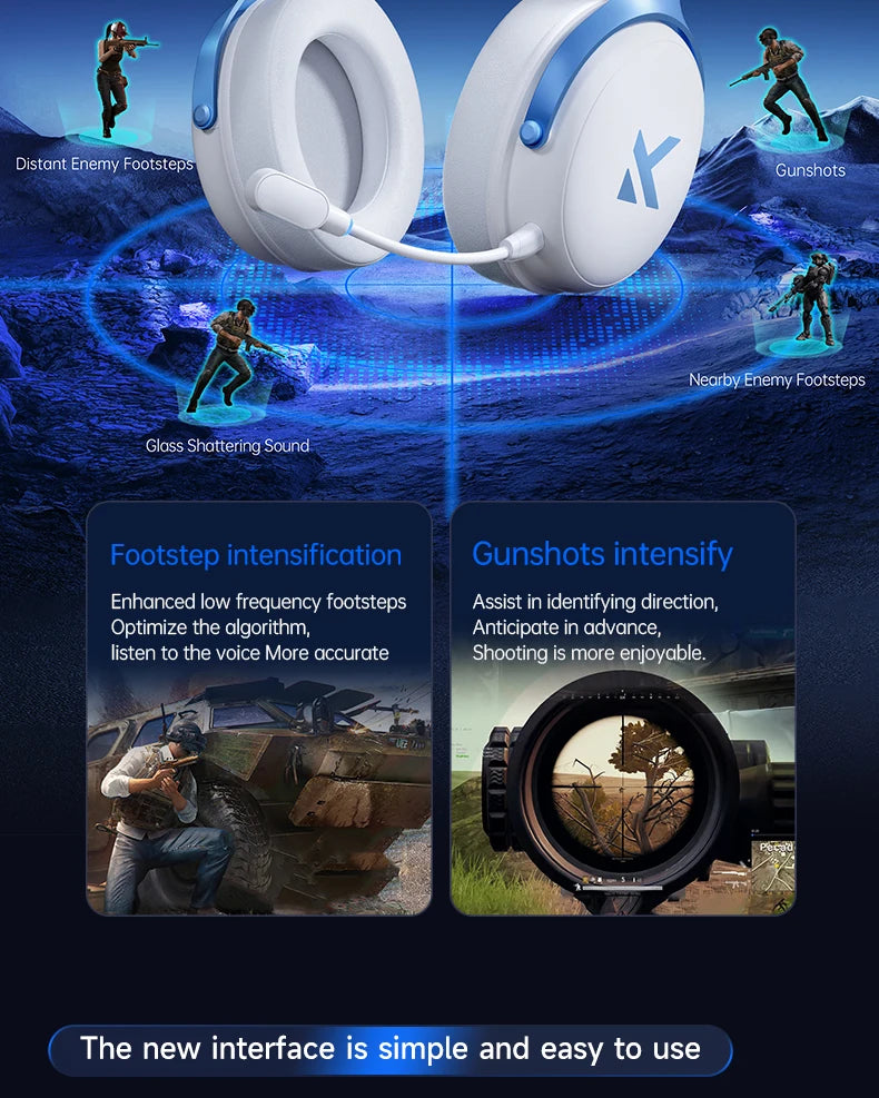 MCHOSE V9 pro E-Sports Headset with Microphone Tri-Mode Gaming USB Wireless 7.1 Channel Surround Sound Portable Audio Headphones