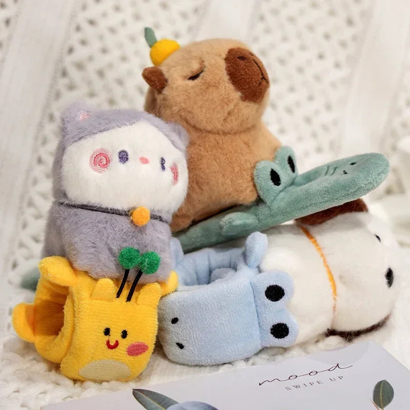 Capybara Slap Snap Wrap Capibara Plushie Wristband Bracelet Kawaii Cute Dog Cat Plush Toy Hand Ring Creative Funny Gift