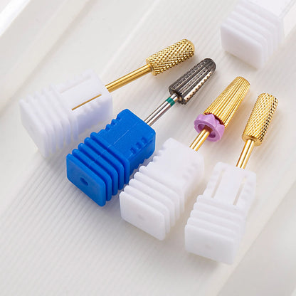 5 In 1 Tungsten Carbid Nail Drill Bits Milling Cutter For Remove Nail Polish UV Gel Tapered Safety End Cut Manicure Tools Golden