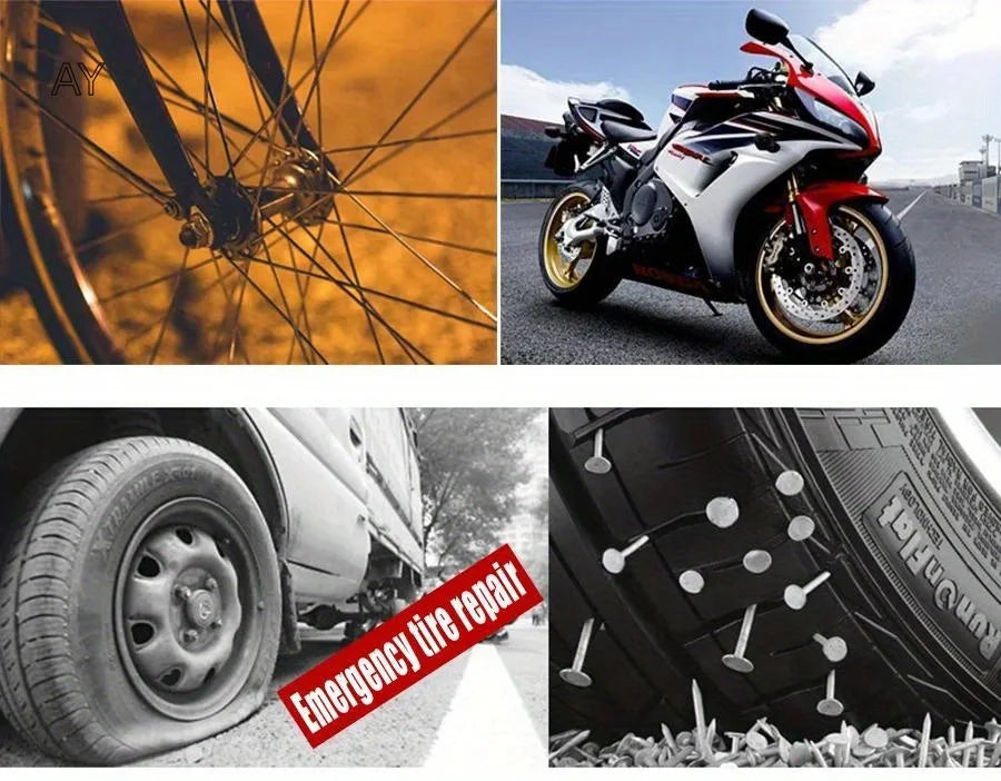 Emergency Tire Repair Kit - Quick Fix Heavy-Duty Glue & Rubber Strips for Cars/Trucks/RVs Puncture, On-the-Go Safety
