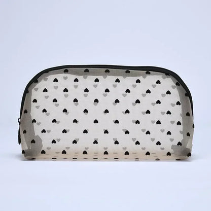 Nylon Mesh Cosmetic Bag Zipper Heart Shaped Toiletry Organizer Makeup Bags Multifunctional Women Lipstick Key Coin Purse Pouch