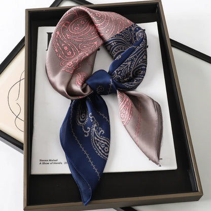 70x70cm Women Silk Scarf Small Satin Square Print Wrap Foulard Femme Handkerchief Bandana Neck Hair Skinny Tie Scarves Shawls
