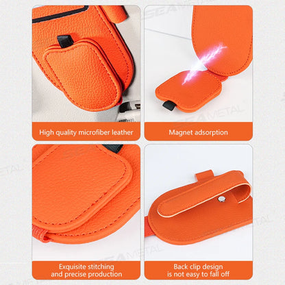 Car Sun Visor Glasses Holder Magnetic Eyeglasses Hanger Clip Luxury Leatherette Car Sunglasses Holder Mount Universal