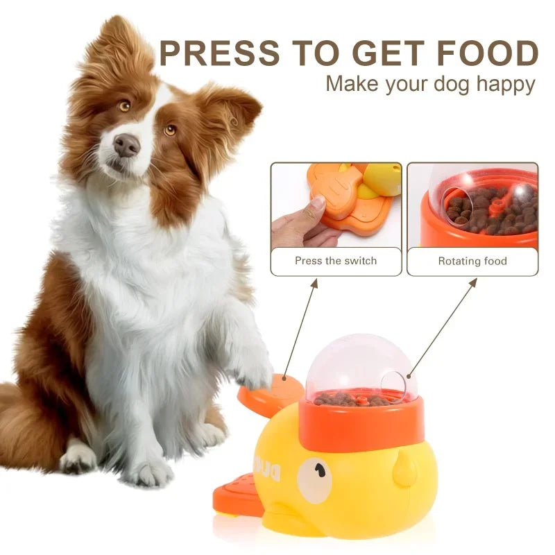 Pet Treat Dispenser-Interactive Dog Toys, Anti Gulping Duck Slow Feeder,cat Dog Treat Dispensing with Button,for Dogs Training