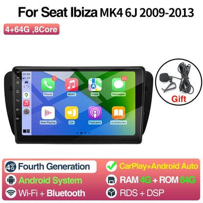Android Car Radio for Seat Ibiza MK4 6J 2008-2015 Multimedia Player CarPlay Android Auto GPS Bluetooth WIFI Car Head Unit 9inch