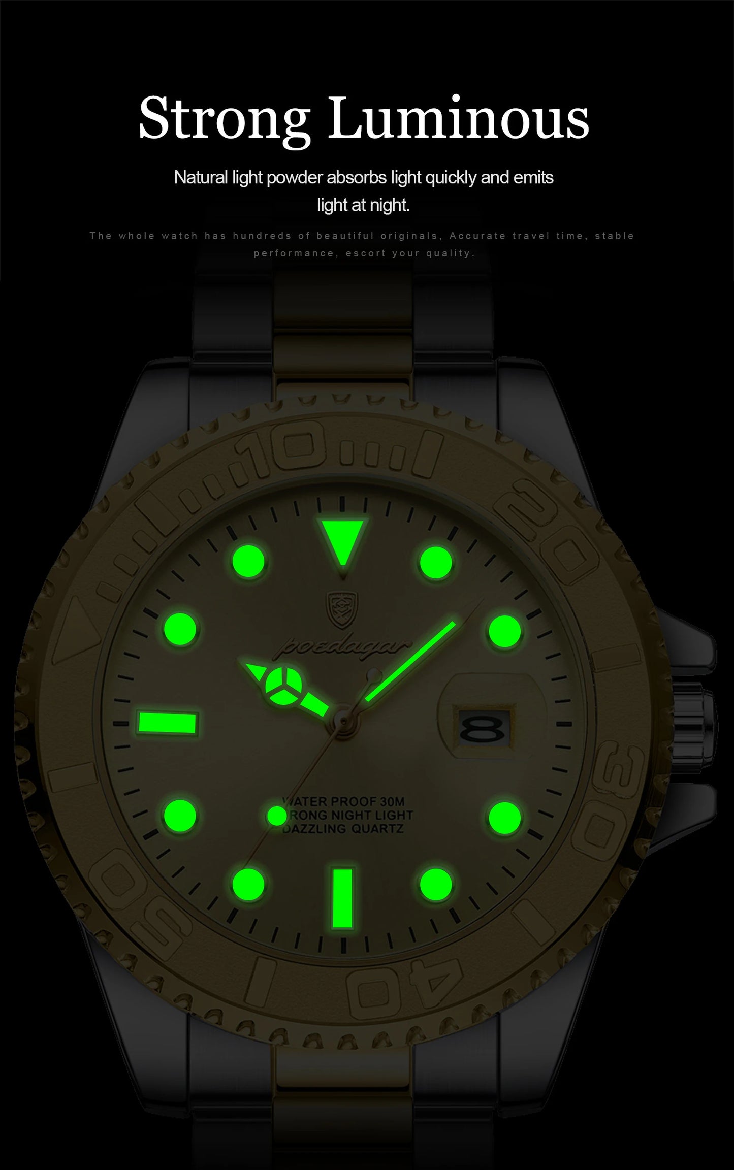 POEDAGAR Original Luxury Man Wristwatch Waterproof Luminous Date Men Watch Stainless Steel Fashion Business Men's Quartz Watches