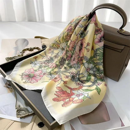 Luxury Print imitation Silk Square Scarf Women Spring Neck Tie Shawl Wraps Female Hair Hand Wrist Headkercheif Hijab Bandana