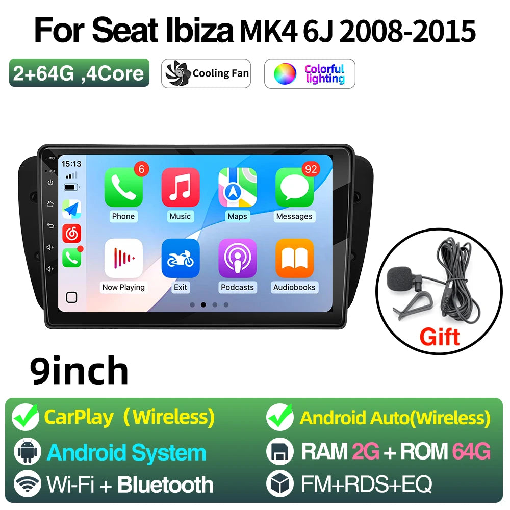 Android Car Radio for Seat Ibiza MK4 6J 2008-2015 Multimedia Player CarPlay Android Auto GPS Bluetooth WIFI Car Head Unit 9inch