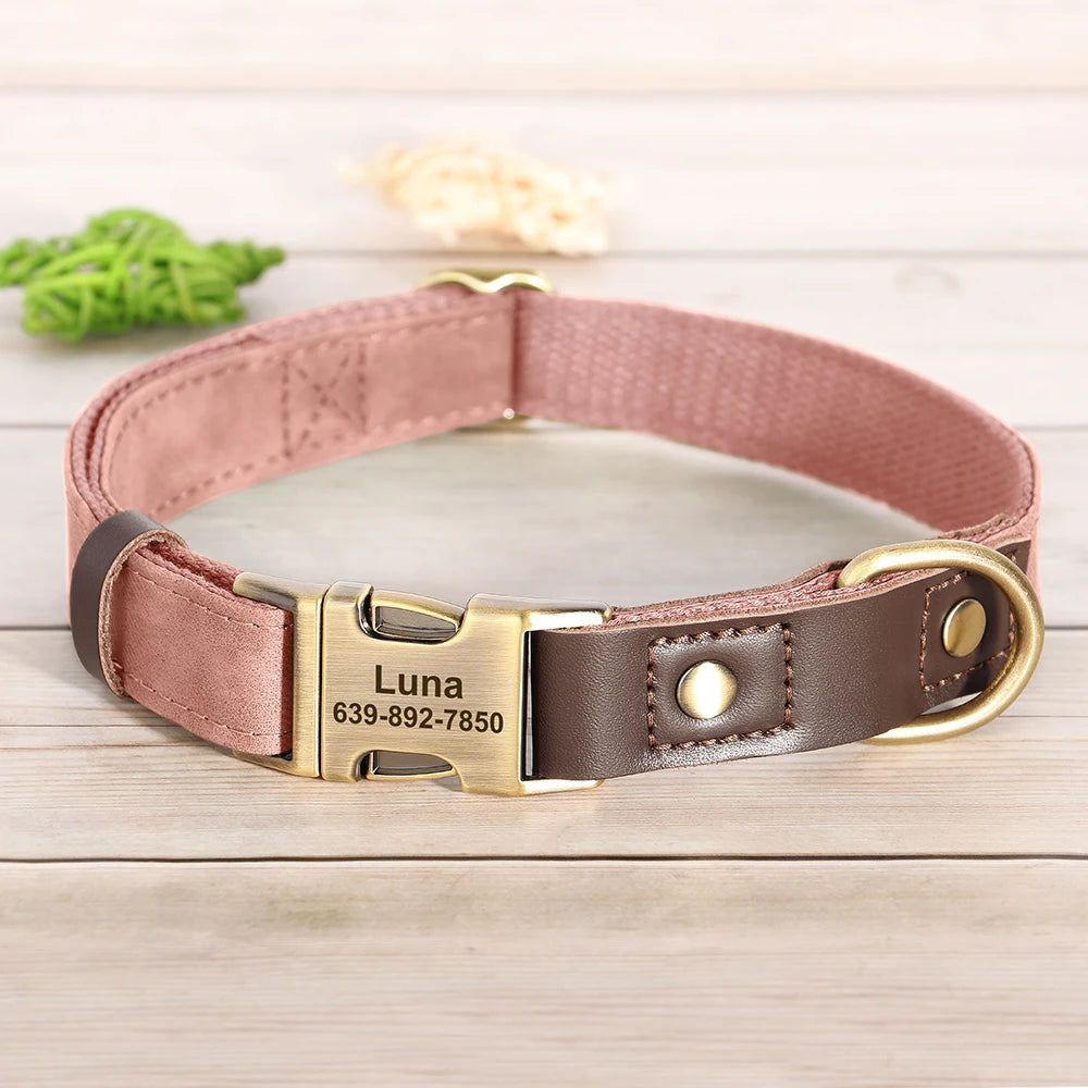 Customized Dog Collar Durable PU Leather Dog Collars Engraved Pet ID Necklace With Metal Buckle for Small Medium Large Dogs Pug