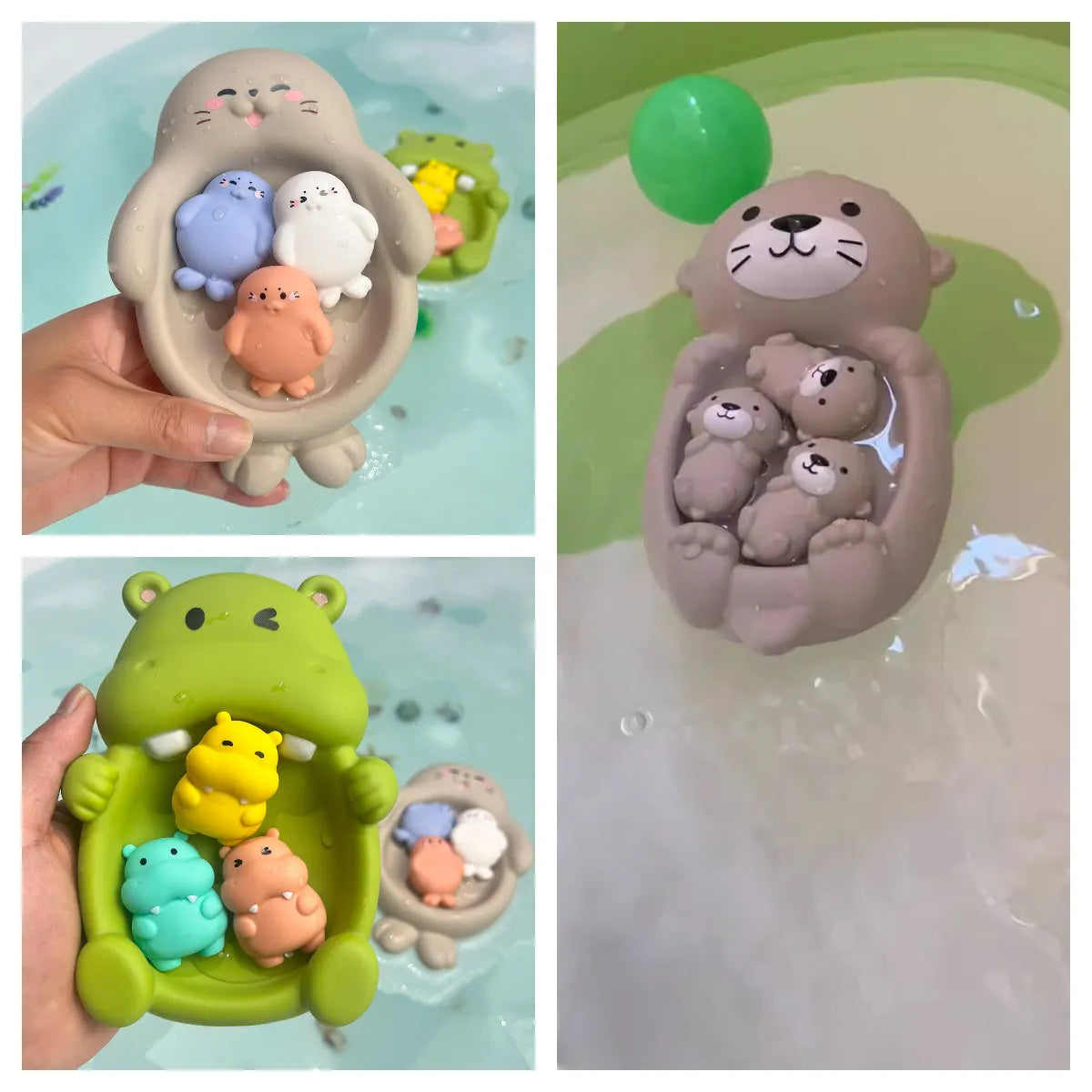 Baby Bath Toys Floating Animal Otter Hippo Seal Kid Bathroom Shower Basketball Hoop Game Children Swimming Pool Water Play Gift
