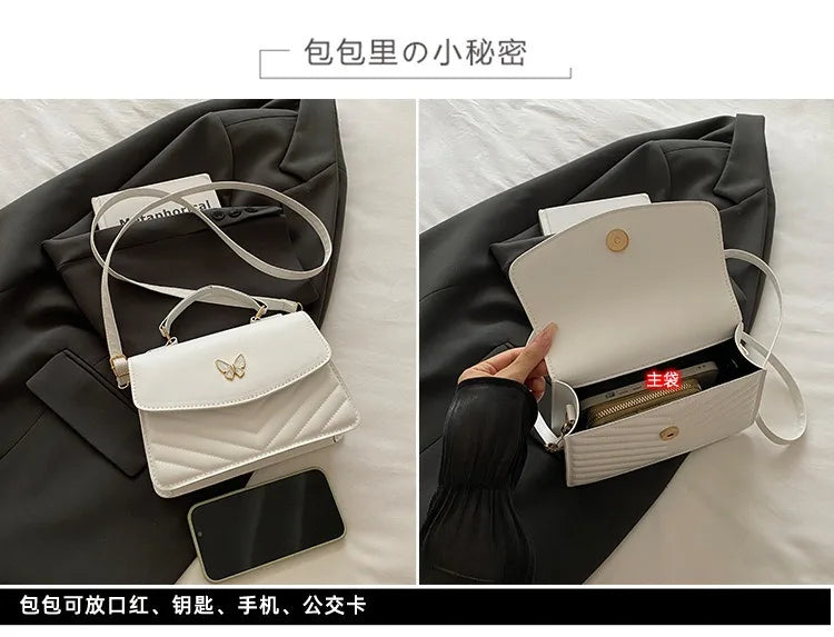 Lucky butterfly bag women's new fashion solid color simple texture trend beautiful casual shoulder messenger bag portable small
