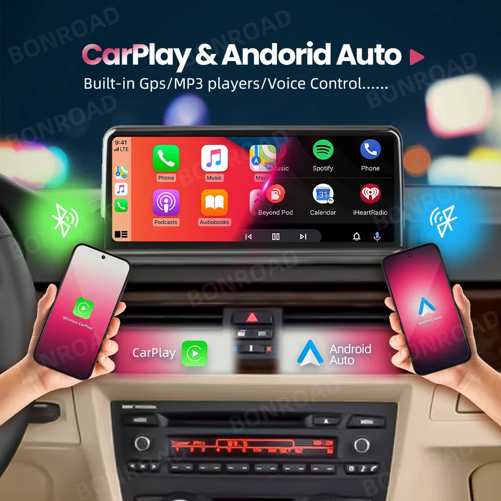 BONROAD Wireless Carplay Android auto Multimedia Player Car Radio For BMW 3 Series E90 E91 E92 E93 Touch Screen With Bluetooth