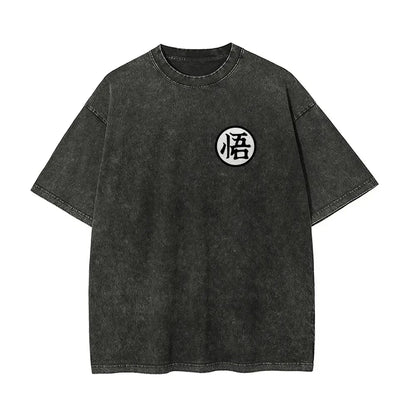 Anime Dragon Ball Cosplay Washed T-Shirt Cotton Short Sleeve Loose Large Casual Sports Fitness T-Shirt Men's Harajuku Clothing
