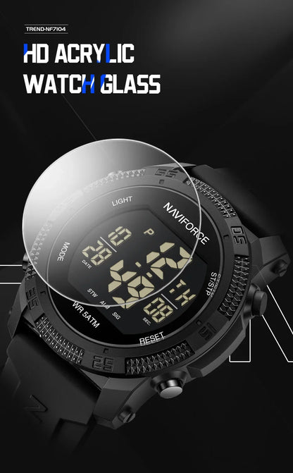 NAVIFORCE NF7104  Men's LCD Digital Casual Date and Week Alarm Waterproof Silicone Strap Electronic Watch