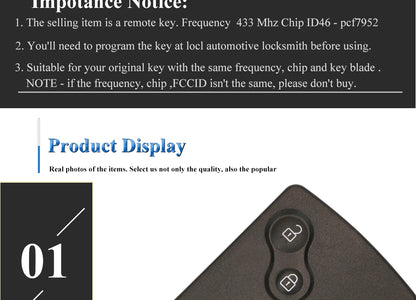 jingyuqin 433MHz ID46-PCF7952A Chip Smart Remote Car Key Card Fob For Renault Megane 3 Laguna 3 Scenic Fluence Keyless HandsFree