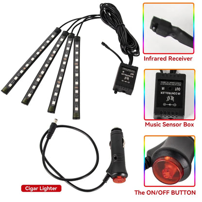 Neon 36 48 72 LED Car Interior Ambient Foot Light Wireless Remote Music APP Control Auto RGB Atmosphere Decorative Lamp