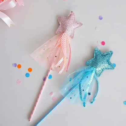 Children Five Point Stars Wand with Tassels Ribbon Halloween Princess Magic Accessory with Glitter Star Great for Themed Parties
