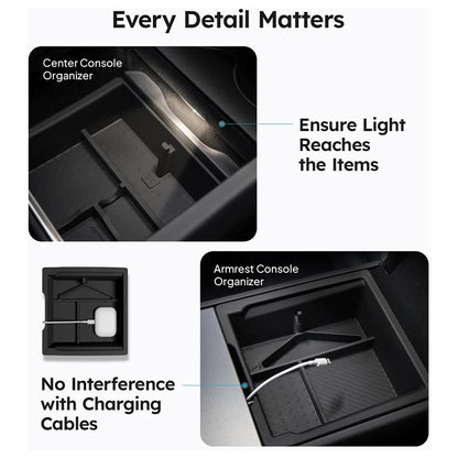Heenvn For Tesla Model Y Juniper & Model 3 Highland 2025-2026 ABS Center Console Organizer Tray Armrest Storage Box Accessories