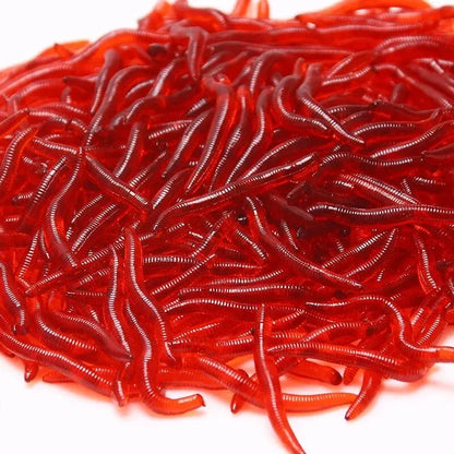 Bionic Red Worm Lure 100pcs 3.5cm Lifelike Silica Gel Fishy Artificial Red Worm Earthworm Bait Submerge Simulation Lure Pesca