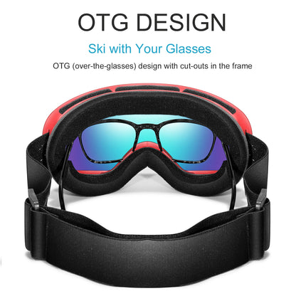 Winter Outdoor SKI Goggles Men And Women Teen, Free Optical Frame and Bag, UV400 Anti-Fog Snowboard Eyewear, Charistmas Gifts
