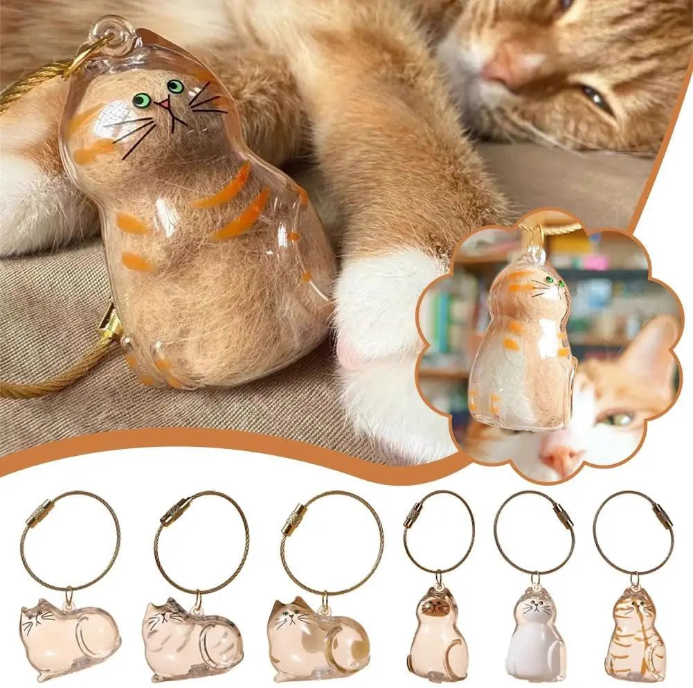 Transparent Cute Cat Keepsake Keychain Lovely Dog/Cat Shape Pet Hair Memorial Bottle With Key Ring for Pet Lovers DIY Souvenirs