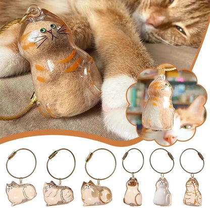 Transparent Cute Cat Keepsake Keychain Lovely Dog/Cat Shape Pet Hair Memorial Bottle With Key Ring for Pet Lovers DIY Souvenirs