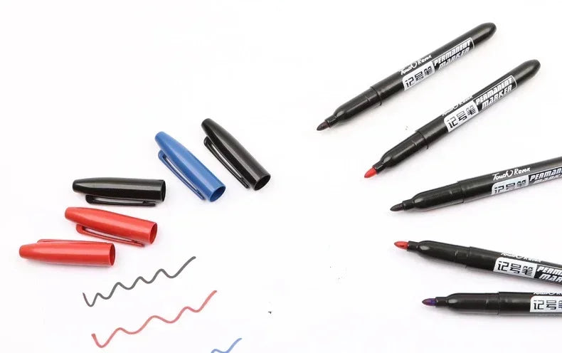 6-20PCs/Set PermanentMarker Pen Fine Point Waterproof Markers Thin Nib Crude Nib Black Blue Red Ink 1.5mm Fine Color Marker Pens