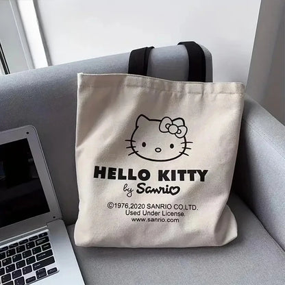 New Hello Kitty Canvas Handbag Shoulder Bag Girl Cute Large Capacity Storage Bag Fashion Tote Shopping Bag Girl Christmas  Gift