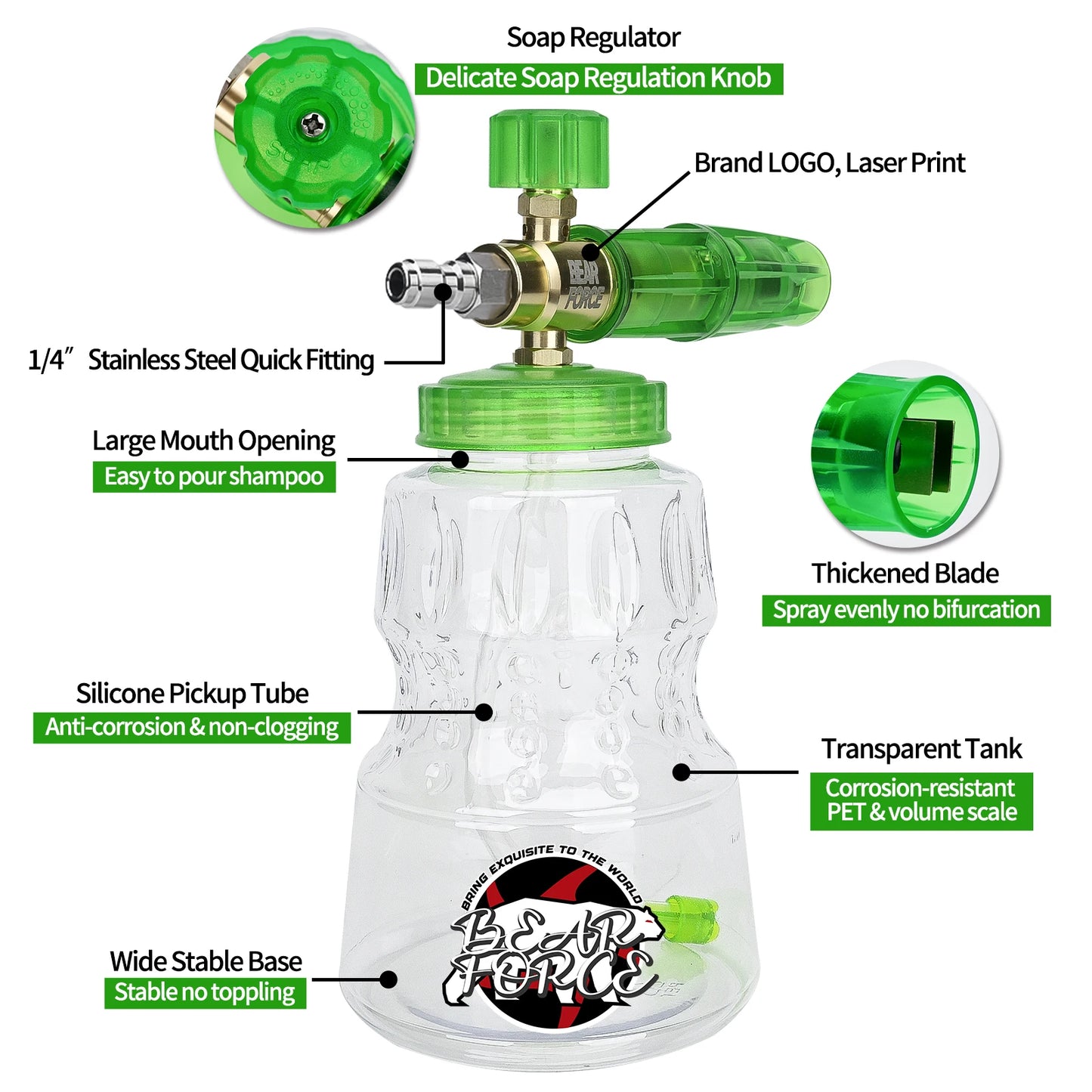 Pressure Washer Aluminum Foam Cannon Foam Generator Snow Foam Lance with 1/4” Quick Connector for Portland Husky Ryobi Greenwork