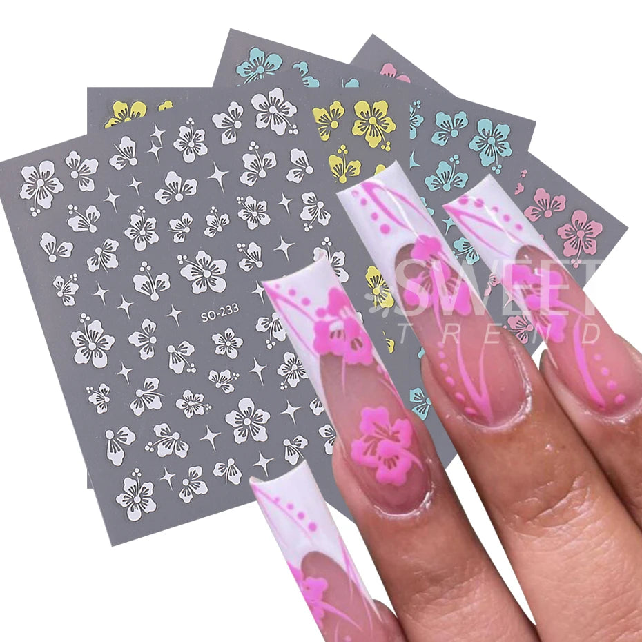 4pcs/set Hibiscus Flowers Nail Sticker Y2K Star Adhesive Nail Art Supplies Decal for Women Nail Supplies DIY Manicure Decoration