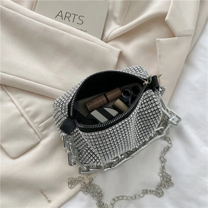 HOMEFISH Allover RhiHOMEFISH nestone Bucket Bag, Glitter Chain Prom Purse, Women's Mini Crossbody Bag