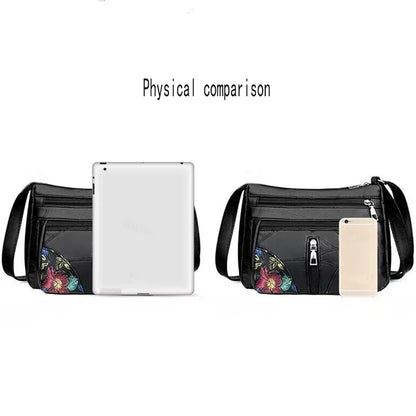 Women's Floral Embroidery Shoulder Bag Multi-zipper Casual Crossbody Bag Lightweight for Daily Shopping Dating Outing