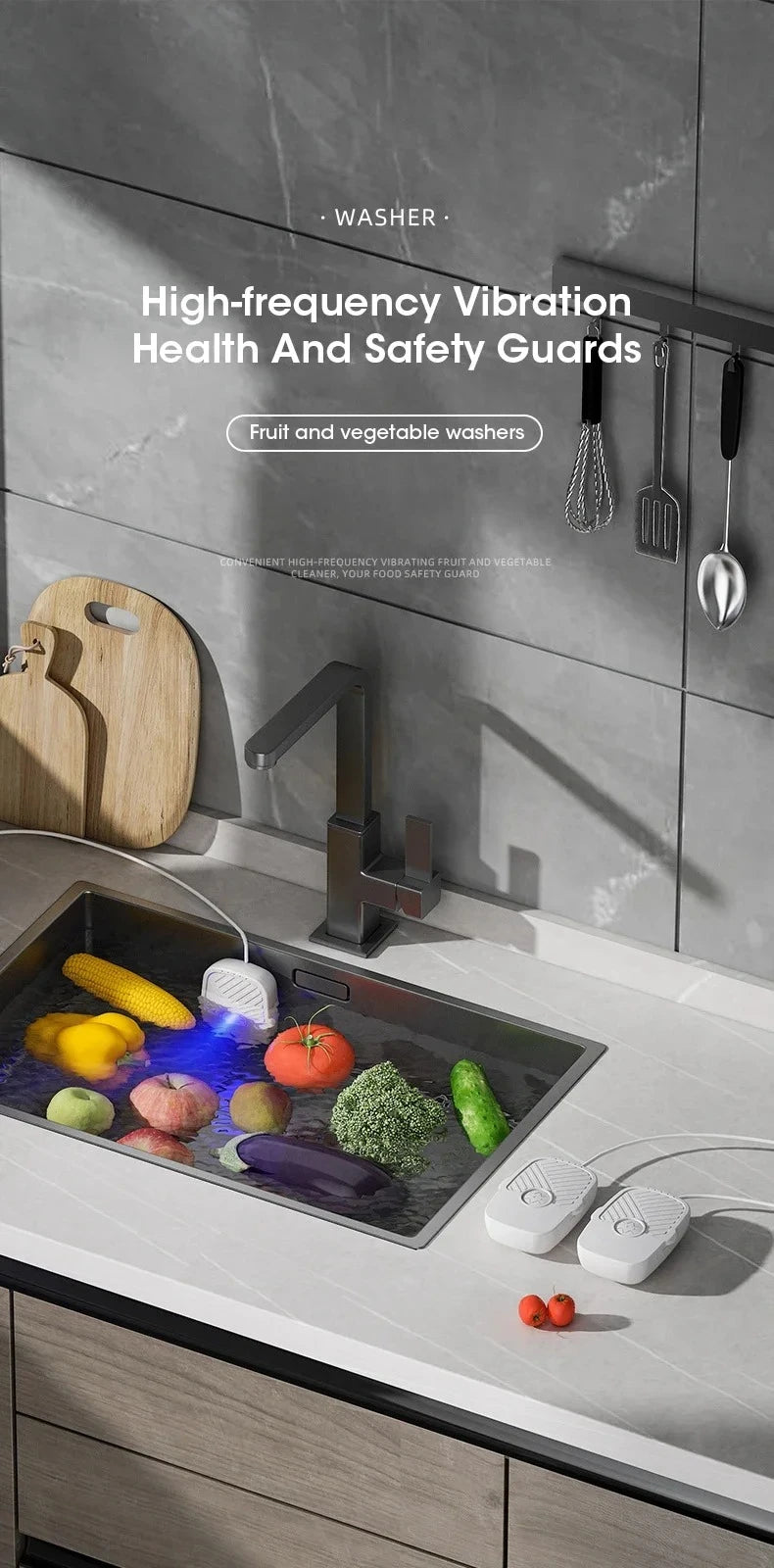 Portable Ultrasonic Vegetable and Fruit Cleaner IPX7 Waterproof Multifunctional Food Washer for Home Kitchen Use