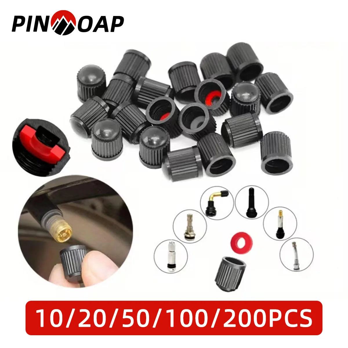 PINMOAP Valve Cap Tire Valve Dust Cover With Built-In Seal Suitable For Universal Valve Caps For Automobiles Motorcycles Bicycle