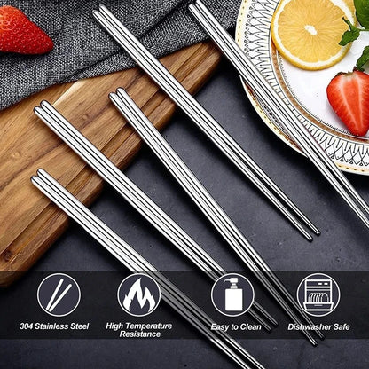 2/5/10 Pairs Chinese Chopsticks Stainless Steel Non-slip Sushi Chopstick Korean Japanese Food Metal Sticks Kitchen Tableware Set