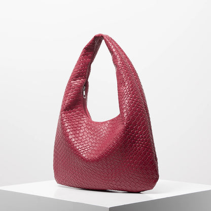 Vintage Faux Woven Leather Shoulder Bag, Women's Handbag, Large Capacity Tote Bag, Crescent Bag, Zipper Underarm Bag, Daily Commuter Bag (Random Pattern)