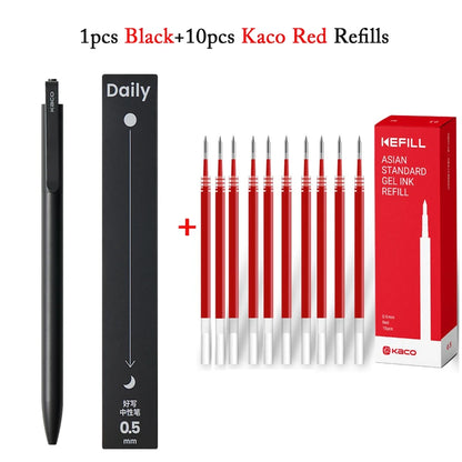KACO Gel Pens Press Signature Pen Stationery Metal Pen Clip 0.5mm Black Ink Quicking Drying Large Capacity 800M Smooth Writing