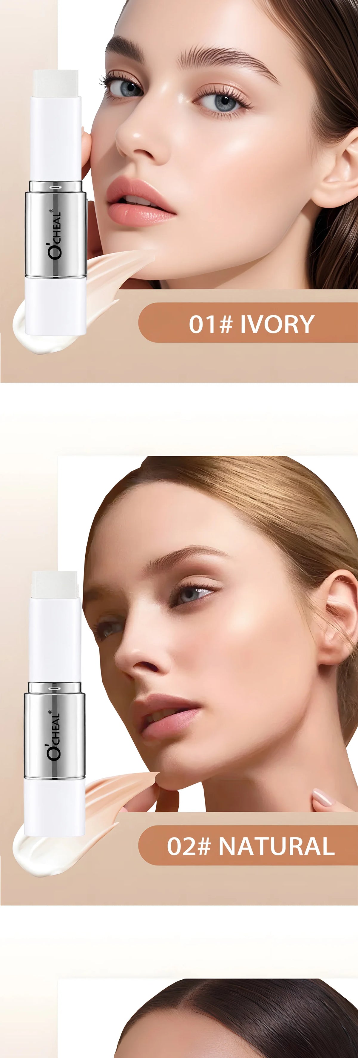 O'CHEAL Temperature Changing Foundation Stick Facial Coverage Blemishes Pores Double-Headed Face Matte Makeup Foundation Cream