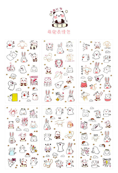 6Pcs/Lot Waterproof Cartoon Transparent Pvc Stickers DIY Hand Account Diary Decorative Stickers Kawaii Phone Cup Stickers
