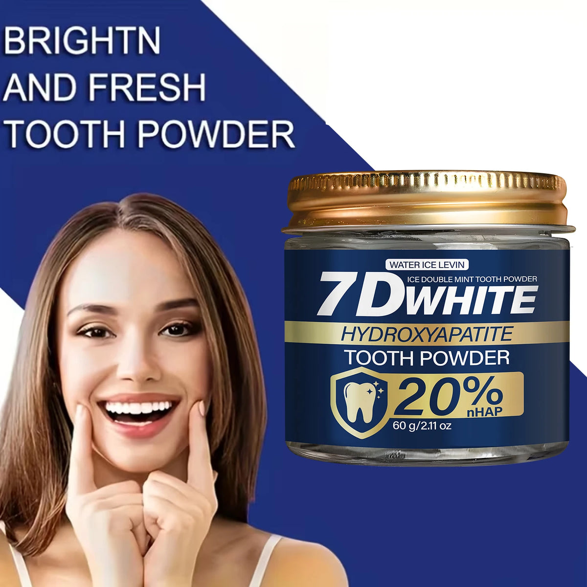 Hydroxyapatite Tooth Powder 60g, 20% NHAP & Charcoal Whitening Toothpaste Powder, Double Mint for Fresh Breath, Oral Care