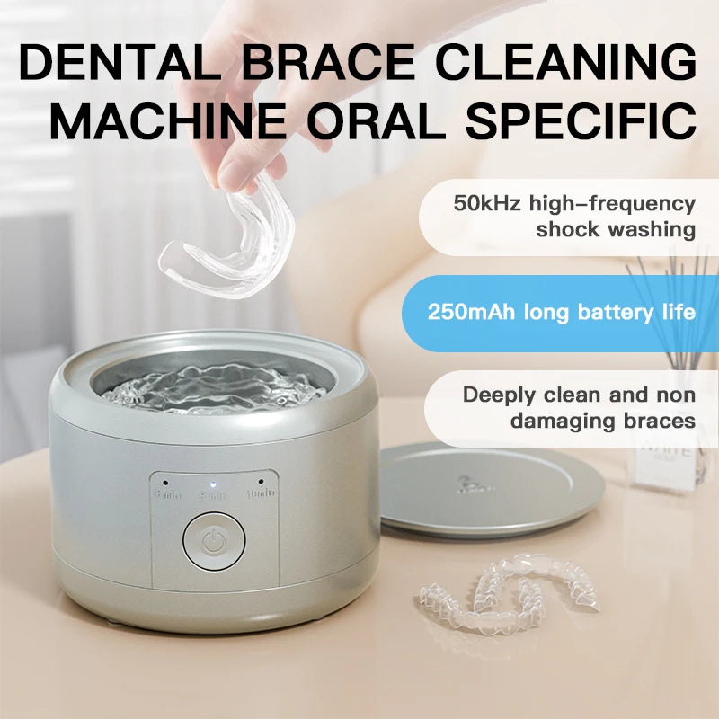 50KHZ Ultrasonic Braces Cleaning Machine USB rechargeable for Dentures Retainer Mouth Guard Aligner, perfect gift