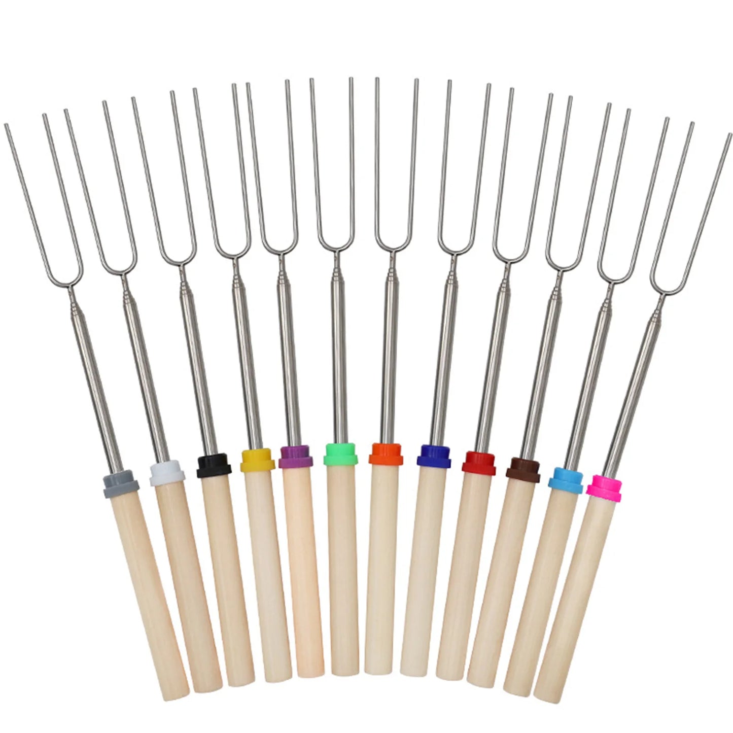 5/10/12pcs Adjustable Telescopic Barbecue Forks Metal Skewers Roasting Stick Suitable for Eating BBQ Dinner Dessert