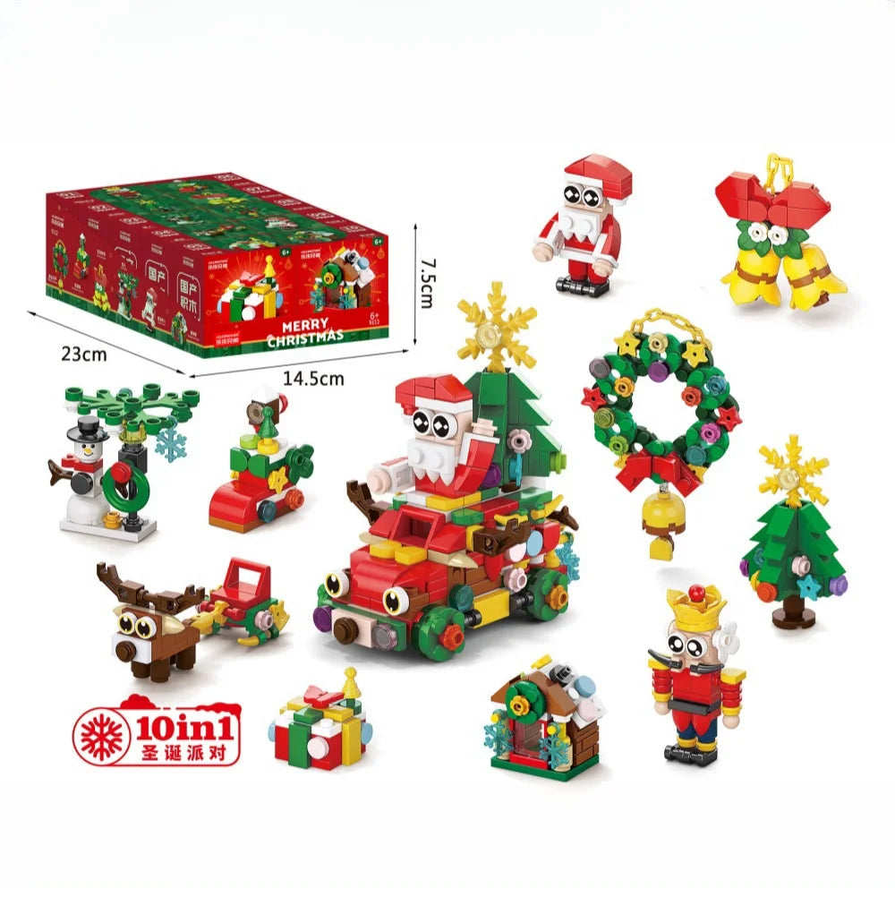 Knew Built Christmas Gift Building Blocks Toys - Fun Blind Box Game Santa Christmas Tree Train Reindeer Shoes - Perfect for Kids