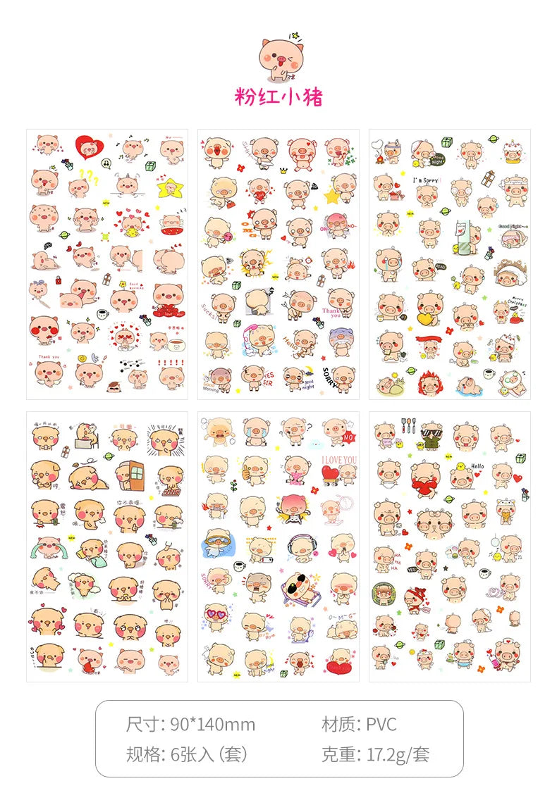 6Pcs/Lot Waterproof Cartoon Transparent Pvc Stickers DIY Hand Account Diary Decorative Stickers Kawaii Phone Cup Stickers