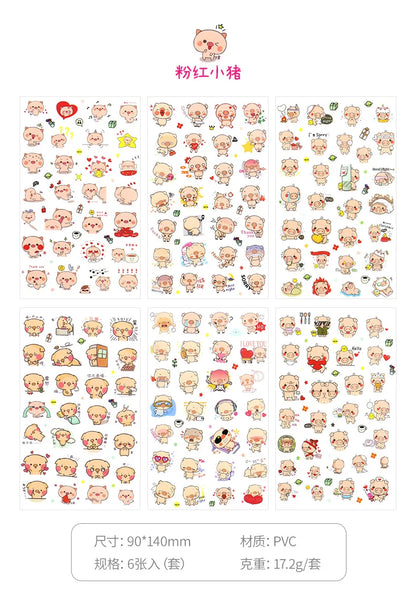 6Pcs/Lot Waterproof Cartoon Transparent Pvc Stickers DIY Hand Account Diary Decorative Stickers Kawaii Phone Cup Stickers