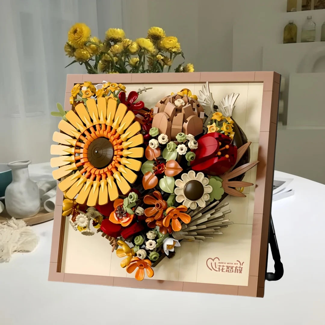KNEW BUILT Innovative Building Block Flower 3D Photo Frame Ornament-Ideal DIY Decor,Gift for Girl,Wall Hanging & Educational Toy