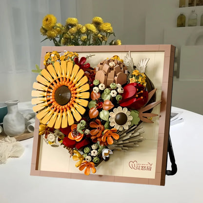 KNEW BUILT Innovative Building Block Flower 3D Photo Frame Ornament-Ideal DIY Decor,Gift for Girl,Wall Hanging & Educational Toy