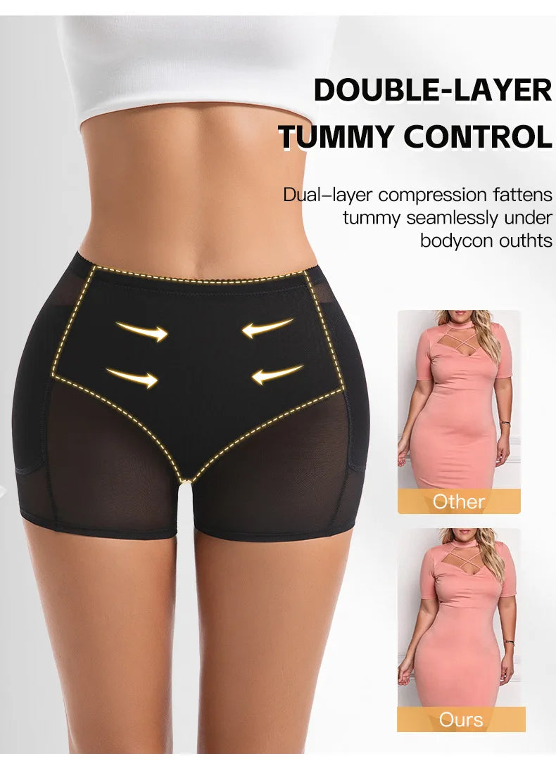 Women 4-Pad Butt Lifter Panties High Waist Tummy Control Shapewear Hip Enhancer Mesh Briefs Belly Slimming Body Shaper Shorts